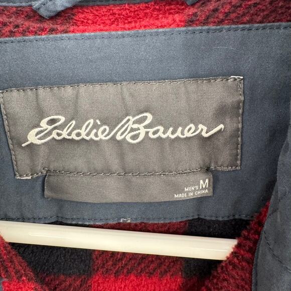 Eddie Bauer Flannel Lined Snap Down Jacket Mens Medium Navy Blue - Picture 8 of 16